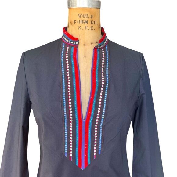 TORY BURCH Navy Blue Embellished Tunic Size 0 - Picture 2 of 8